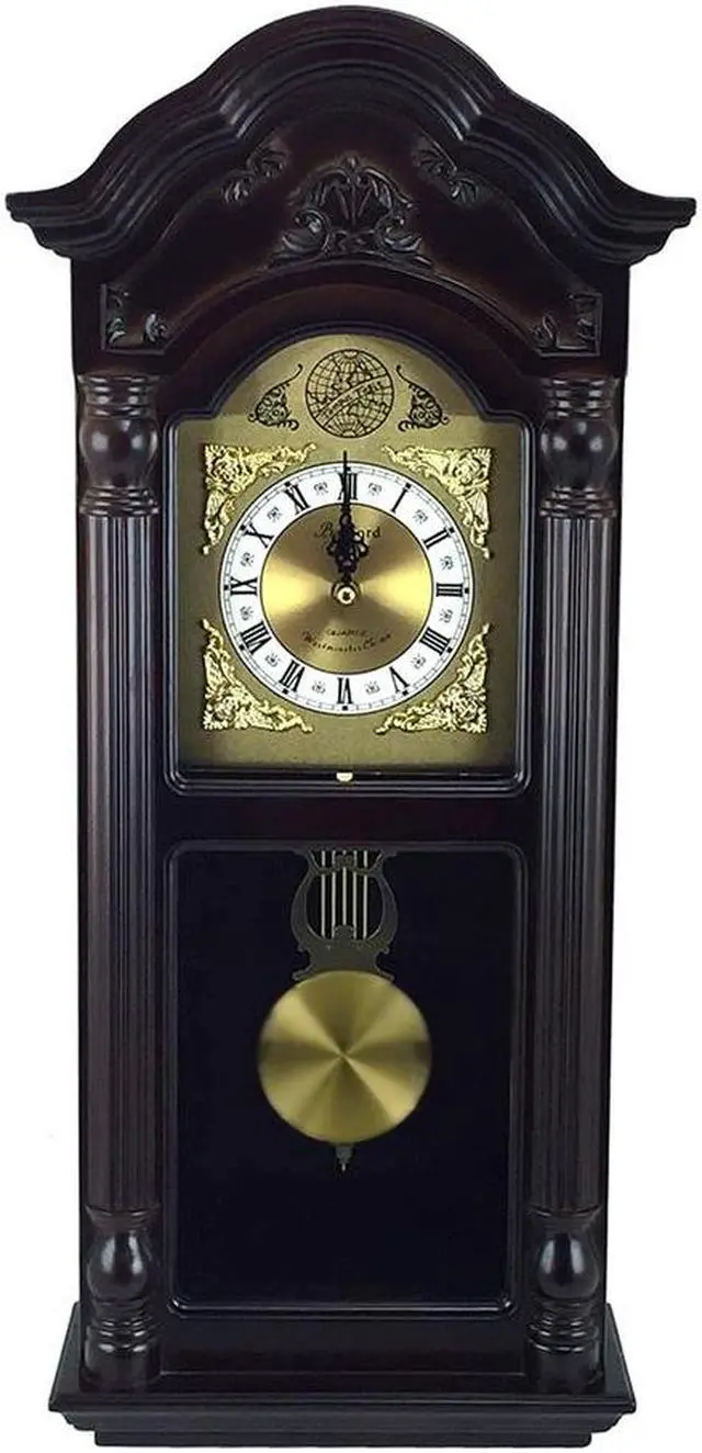 Main image of Bedford Clock Collection 25.5" Antique Mahogany Cherry Oak Chiming Wall Clock with Roman Numerals
