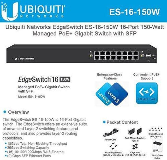 Alt view image 10 of 17 - Ubiquiti Networks EdgeSwitch ES-16-150W-US Managed PoE+ Gigabit Switch with SFP, 150W