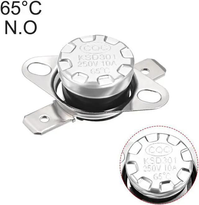 Alt view image 4 of 4 - KSD301 Thermostat, Temperature Control Switch 65°C 10A Normally Open N.O 6.3mm Pin 2pcs