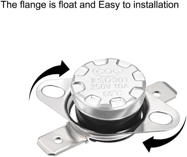 Alt view image 2 of 4 - KSD301 Thermostat, Temperature Control Switch 65°C 10A Normally Open N.O 6.3mm Pin 2pcs