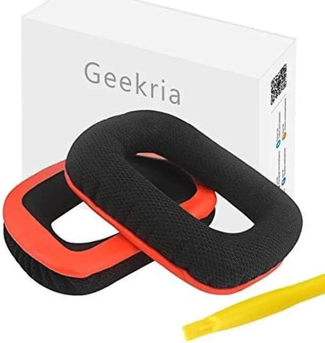 Alt view image 8 of 10 - Geekria Comfort Mesh Fabric Replacement Ear Pads for Logitech G35, G430, G432, G332, G930, F450 Headphones Ear Cushions, Headset Earpads, Ear Cups Repair Parts (Black Red)
