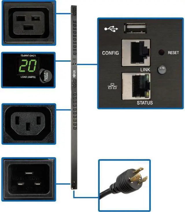 Main image of Tripp Lite - PDUMNV20HVLX - Tripp Lite PDU Monitored 3.3-3.7kW 20 C13 4 C19 208/230V 20A LX Platform 0URM - Monitored -
