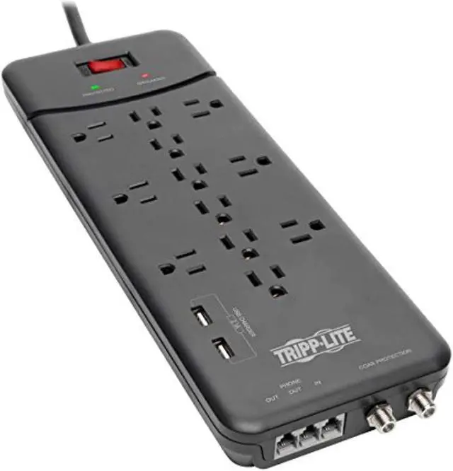 Alt view image 5 of 14 - Tripp Lite Surge Protector Power Strip 12 Outlets, 2 USB Charging Ports Tel/Modem/Coax