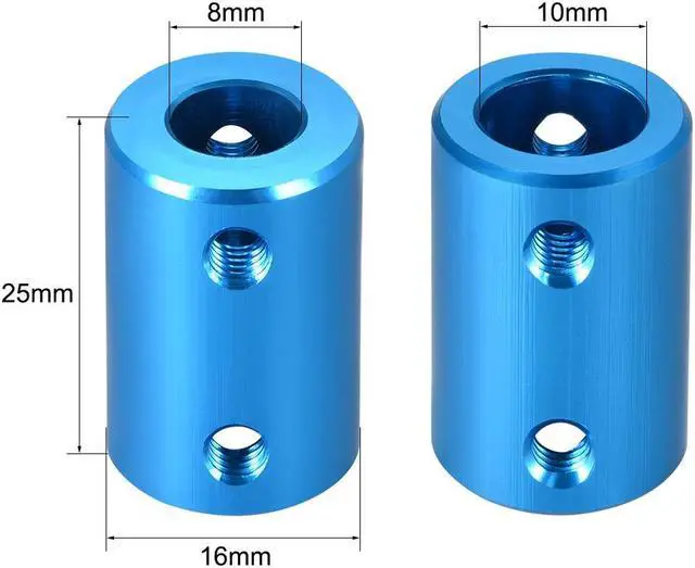 Alt view image 3 of 3 - Shaft Coupling 8mm to 10mm Bore L25xD16 Robot Motor Wheel Rigid Coupler Connector Blue 2 PCS