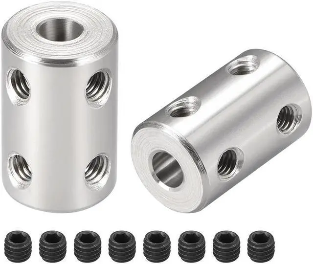 Main image of Shaft Coupling 5mm to 5mm Bore L22xD14 Robot Motor Wheel Rigid Coupler Connector Silver Tone 2 Pcs
