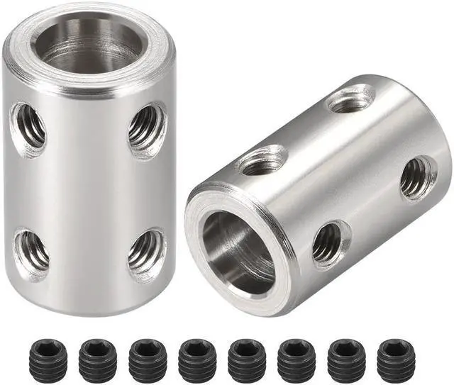 Main image of Shaft Coupling 8mm to 8mm Bore L22xD14 Robot Motor Wheel Rigid Coupler Connector Silver Tone 2 Pcs