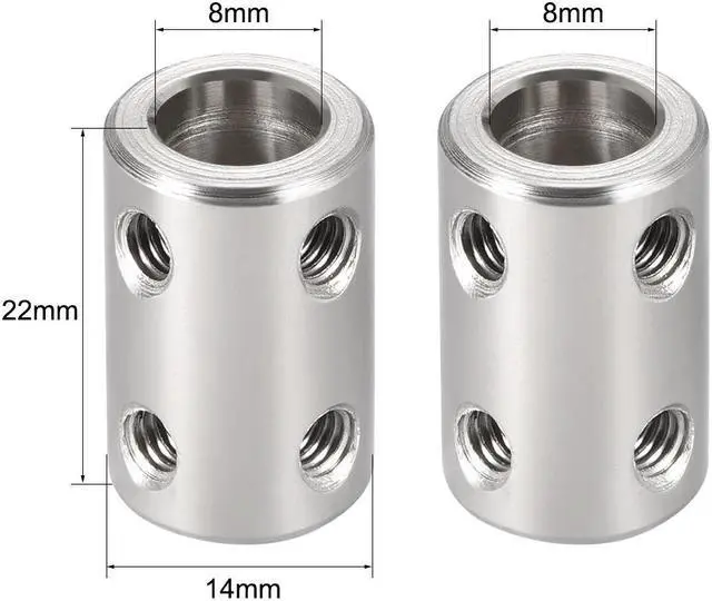 Alt view image 3 of 3 - Shaft Coupling 8mm to 8mm Bore L22xD14 Robot Motor Wheel Rigid Coupler Connector Silver Tone 2 Pcs