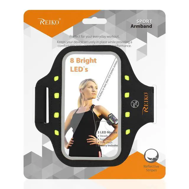 Alt view image 2 of 7 - REIKO RUNNING SPORTS ARMBAND FOR IPHONE 7/ 6/ 6S OR 5 INCHES DEVICE WITH LED IN BLACK (5x5 INCHES)