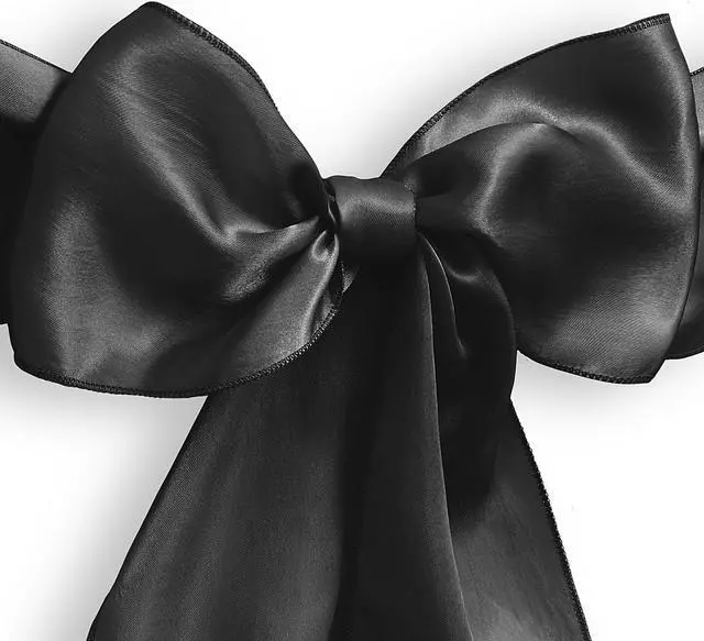 Alt view image 2 of 3 - Lann's Linens - 50 Elegant Satin Wedding/Party Chair Cover Sashes/Bows - Ribbon Tie Back Sash - Black