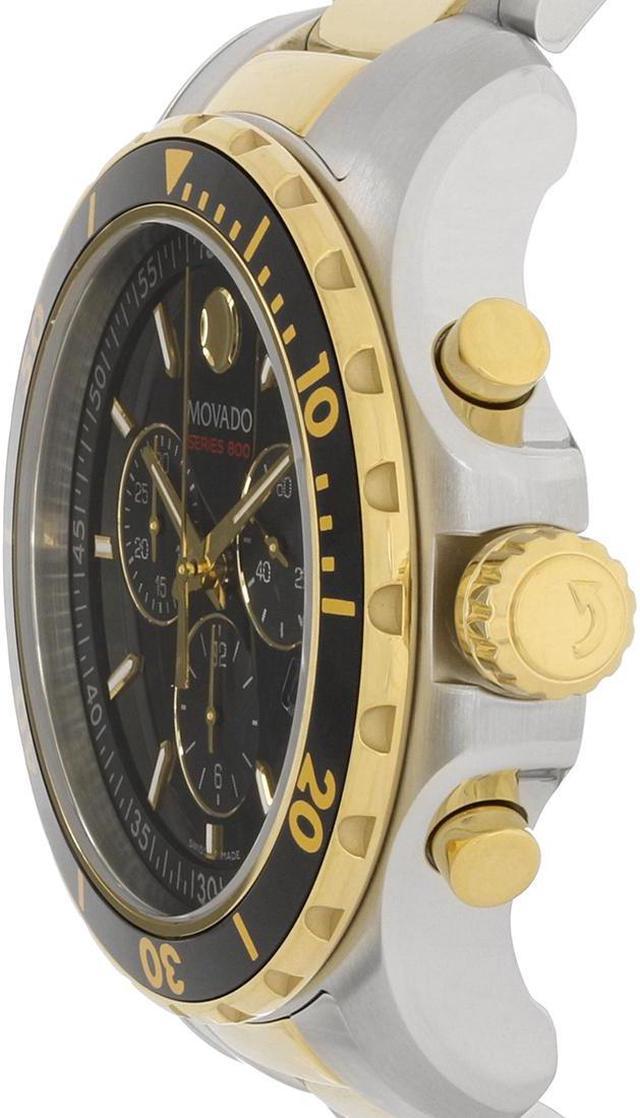 Movado Series 800 Mens 2-Tone Black Dial Swiss Quartz Chronograph Watch  2600146