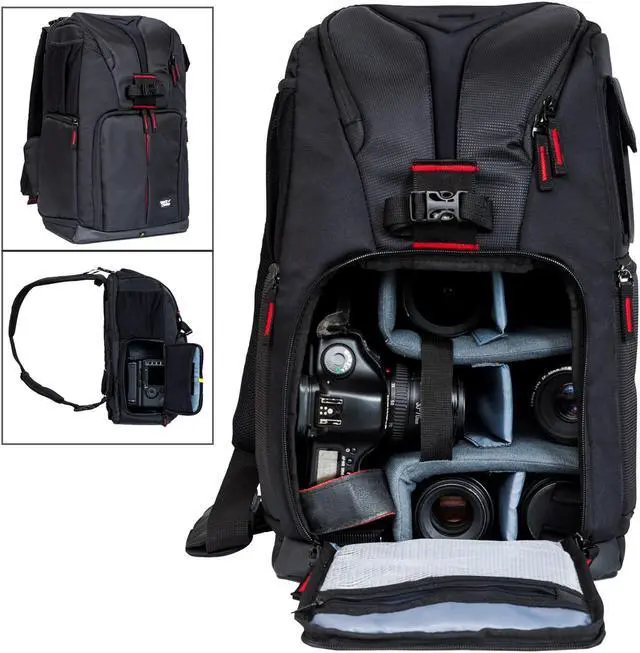 Alt view image 7 of 7 - Deco Gear DSLR Camera Backpack, Customizable Compartments for Cameras, Lenses, Accessories & 15'' Laptop, Weather Protective, Perfect for Canon Nikon & Sony Photographers (Turns Into Sling Bag)