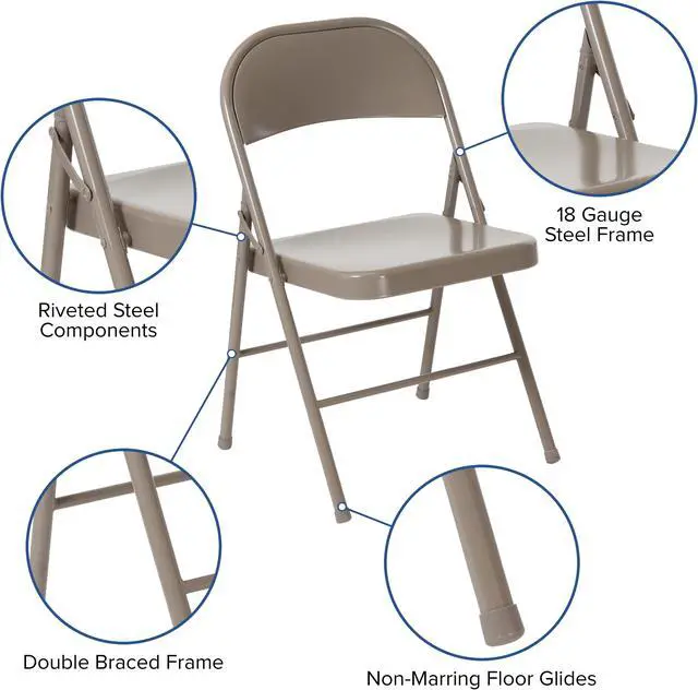 Alt view image 6 of 20 - 2 Pk. HERCULES Series Double Braced Gray Metal Folding Chair
