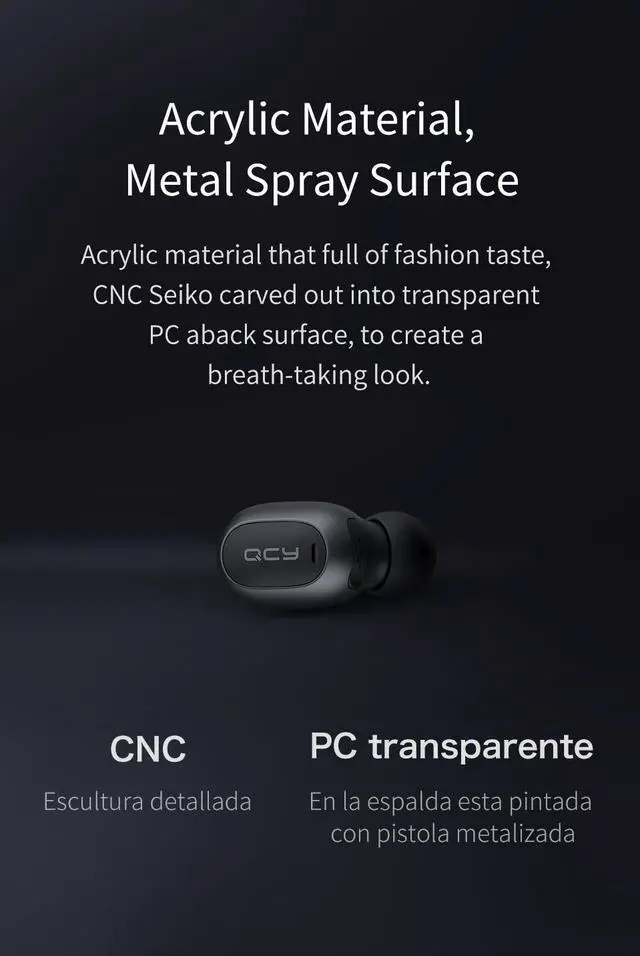 Alt view image 4 of 6 - QCY qm1 mono mini Invisible earphone wireless Bluetooth 5.0 headphone noise canceling headset with microphone handsfree calls (Black)