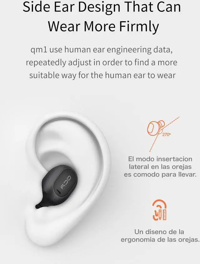 Alt view image 5 of 6 - QCY qm1 mono mini Invisible earphone wireless Bluetooth 5.0 headphone noise canceling headset with microphone handsfree calls (Black)