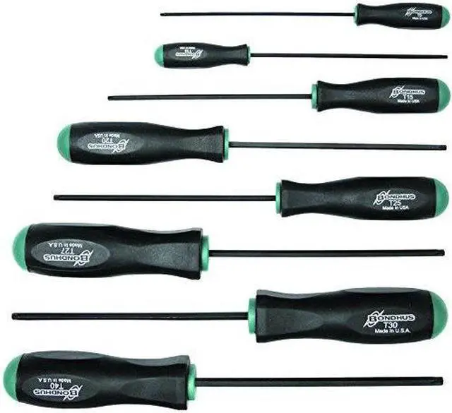 Alt view image 3 of 5 - Bondhus 8pc Torx Star Screwdriver Set T40-T9 MADE IN USA 34534 High Torque Steel