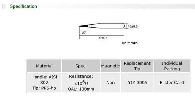 Alt view image 3 of 3 - Pro'sKit TZ-300A Precision Static Dissipative Soft Tip Tweezer (Fine Tips) 130mm Antistatic Tweezer