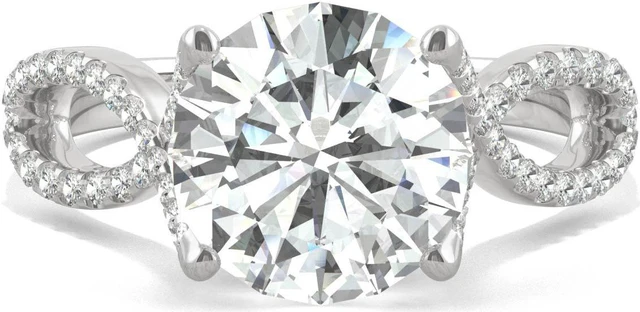 Alt view image 4 of 7 - 14K White Gold Moissanite by Charles & Colvard 9mm Round Engagement Ring-size 7 2.95cttw DEW
