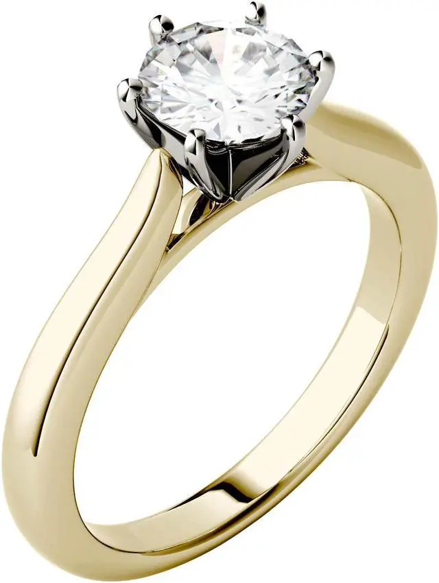 Alt view image 2 of 7 - Yellow Gold 6.5mm Moissanite by Charles & Colvard 6-Prong Solitaire Engagement Ring-size 7 1ct DEW