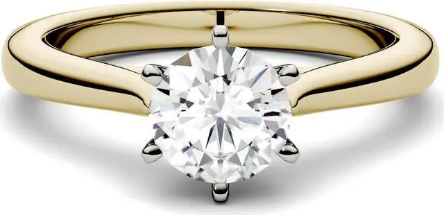 Alt view image 4 of 7 - Yellow Gold 6.5mm Moissanite by Charles & Colvard 6-Prong Solitaire Engagement Ring-size 7 1ct DEW