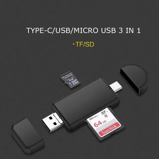 Alt view image 3 of 6 - Type C & micro USB & USB 3 In 1 OTG Card Reader  High-speed USB 2.0 Universal OTG TF/SD for Android Computer Extension Headers