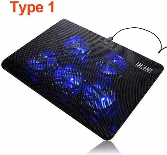 Alt view image 2 of 5 - DC 5V LED 5 Fan Cooling Pad Cooler Laptop Cooling Pad Fan USB Port Cooling Stand Holder Cooler Radiator Notebook 14" 15.6" 17"
