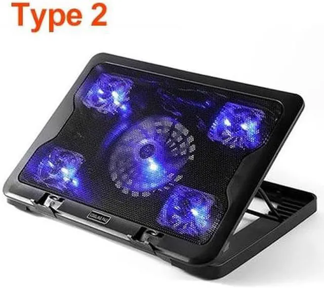 Alt view image 3 of 5 - DC 5V LED 5 Fan Cooling Pad Cooler Laptop Cooling Pad Fan USB Port Cooling Stand Holder Cooler Radiator Notebook 14" 15.6" 17"