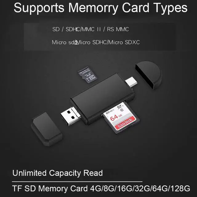 Alt view image 2 of 6 - Type C & micro USB & USB 3 In 1 OTG Card Reader  High-speed USB 2.0 Universal OTG TF/SD for Android Computer Extension Headers