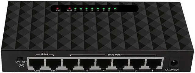 Alt view image 3 of 5 - 8 Port POE Ethernet Network Switch Lan Hub Ethernet Smart Switch Support 6-55V Power Supply  (2x10/100mbps + 6x POE Ports