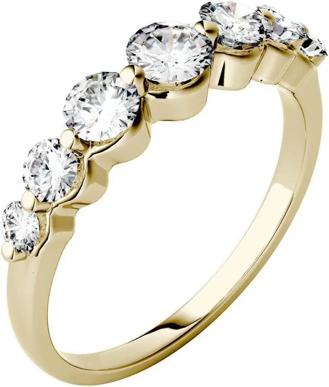 Alt view image 2 of 7 - 14K Yellow Gold Moissanite by Charles & Colvard 4mm Round Wedding Band-size 5.5 0.87cttw DEW