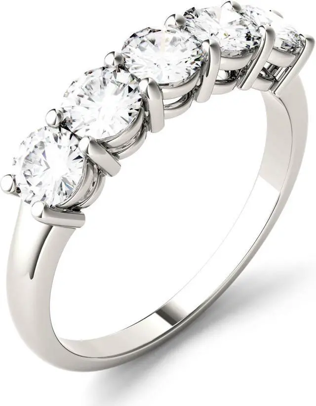 Alt view image 2 of 7 - 14K White Gold Moissanite by Charles & Colvard 4mm Round Wedding Band-size 6 1.15cttw DEW