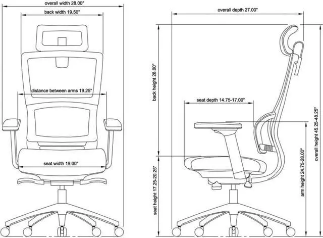 Alt view image 5 of 19 - Lorell High Back Mesh Chair w/ Headrest - Black Seat - Black Back - 5-star Base - 28.5" Length x 28.5" Width x 51" Height