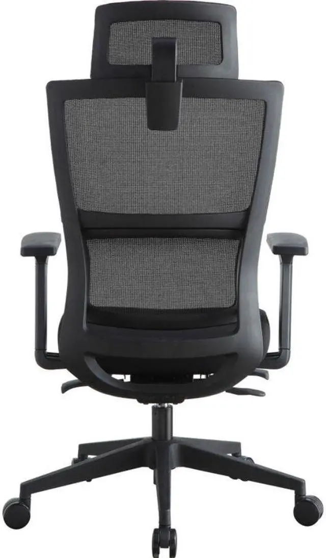 Alt view image 4 of 19 - Lorell High Back Mesh Chair w/ Headrest - Black Seat - Black Back - 5-star Base - 28.5" Length x 28.5" Width x 51" Height