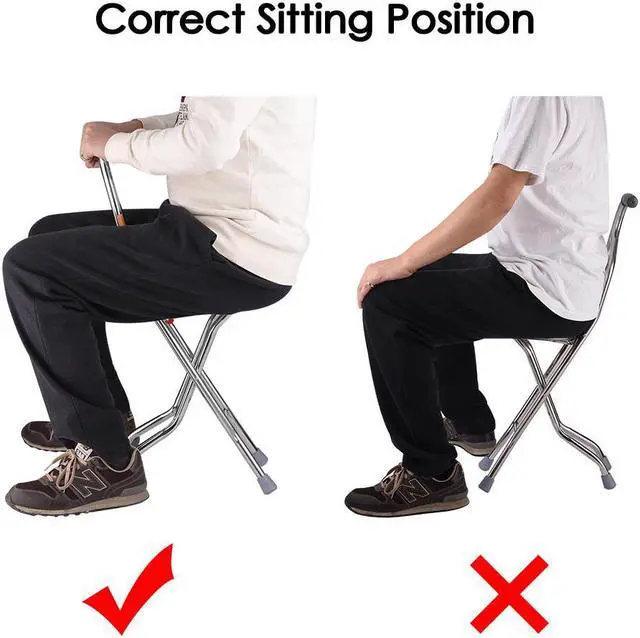 Alt view image 5 of 14 - Medical Folding Walking Stick Seat Four Legged Portable Travel Hiking Cane Chair Stool