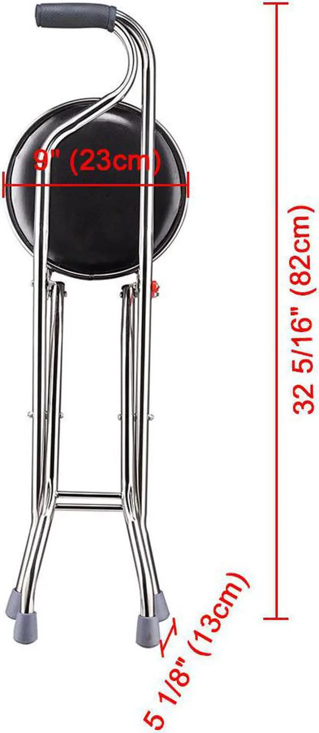 Alt view image 4 of 14 - Medical Folding Walking Stick Seat Four Legged Portable Travel Hiking Cane Chair Stool
