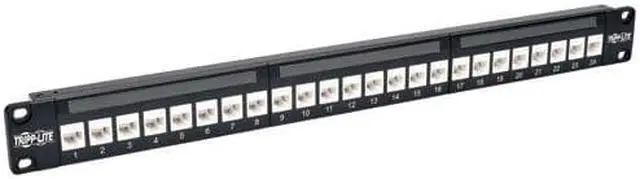 Alt view image 3 of 8 - 24-PORT 1U RACK-MOUNT CAT6A/CAT6/CAT5E OFFSET FEED-THROUGH PATCH PANEL WITH CABL