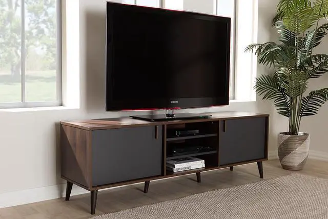 Alt view image 8 of 20 - Baxton Studio Samuel Mid-Century Modern Brown and Dark Grey Finished TV Stand