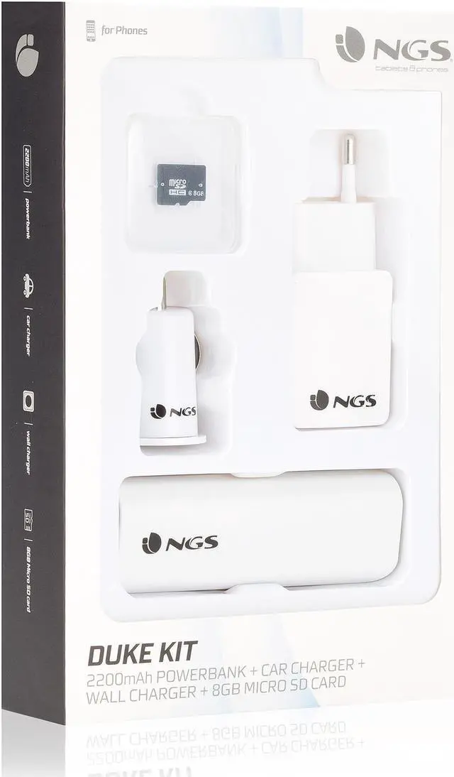 Alt view image 3 of 3 - NGS Duke Smartphone Travel Kit - Powerbank, Car & Wall Chargers and 8GB Micro SD Card