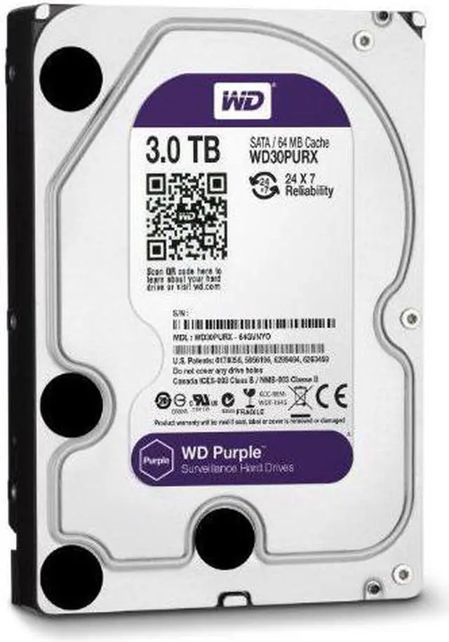 Alt view image 5 of 7 - WD Purple WD30PURX 3TB Surveillance 3.5" Internal Hard Drive - SATA - 64 MB Buffer - 1 Pack
