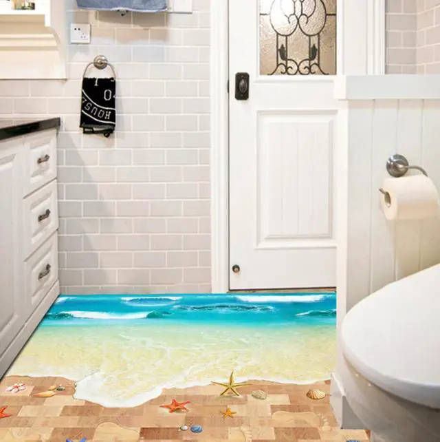 Alt view image 4 of 6 - Creative 3D Wall Stickers Starfish Footprint Beach Bathroom Floor Sticker Sea Vinilos Paredes Kids Poster WT171
