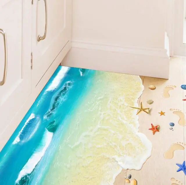 Alt view image 3 of 6 - Creative 3D Wall Stickers Starfish Footprint Beach Bathroom Floor Sticker Sea Vinilos Paredes Kids Poster WT171