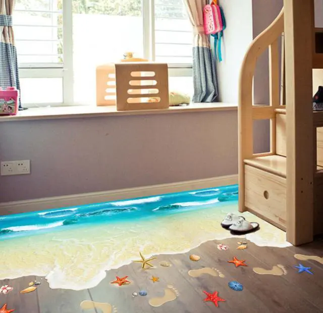 Alt view image 2 of 6 - Creative 3D Wall Stickers Starfish Footprint Beach Bathroom Floor Sticker Sea Vinilos Paredes Kids Poster WT171