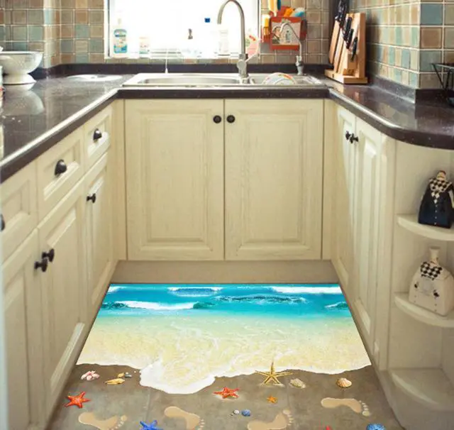 Alt view image 6 of 6 - Creative 3D Wall Stickers Starfish Footprint Beach Bathroom Floor Sticker Sea Vinilos Paredes Kids Poster WT171
