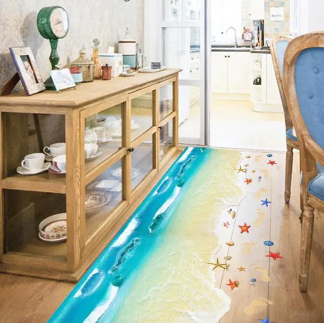 Main image of Creative 3D Wall Stickers Starfish Footprint Beach Bathroom Floor Sticker Sea Vinilos Paredes Kids Poster WT171