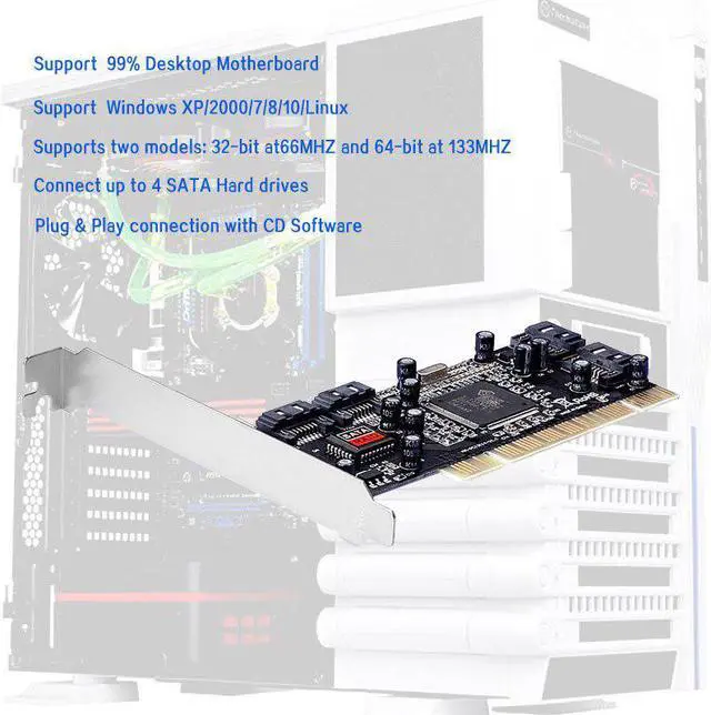 Alt view image 3 of 5 - add on Card PCi Internal Ports Raid Controller card 4Port with Sil 3114 Chipset Compliant with revision 2.2  sata cable