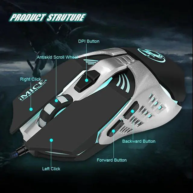 Alt view image 3 of 5 - Professional Game Wired Mouse 3200DPI Optical Macro Programmable 7 Buttons Gaming Mouse Gamer LED Backlight Breath Computer