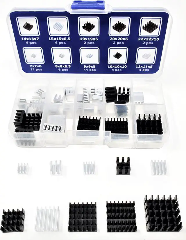 Alt view image 2 of 7 - Micro Connectors 50pcs Assorted Heat Sink Set for Development Boards (RAS-HS50-KIT)