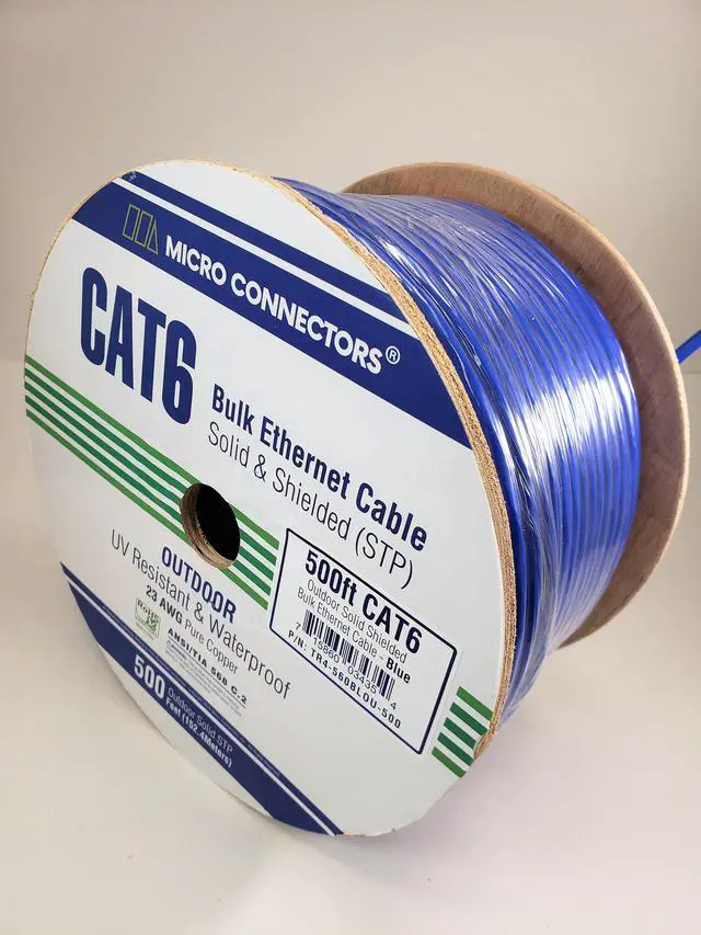 Alt view image 3 of 14 - Micro Connectors  500FT Solid Shielded (STP) CAT6 Outdoor, UV Resistant Bulk Ethernet 23AWG Cable - Blue (TR4-560BLOU-500)