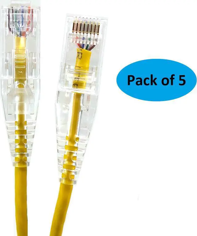 Main image of Micro Connectors (E08-007Y-SLIM-5) Ultra Slim 7 Feet (28AWG) CAT 6 UTP RJ45 Patch Cables, Pack of 5, Color-Yellow
