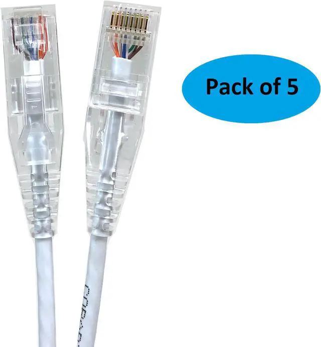 Main image of Micro Connectors (E08-010W-SLIM-5) Ultra Slim 10 feet (28AWG) CAT 6 UTP RJ45 Patch Cables, Pack of 5, Color-White