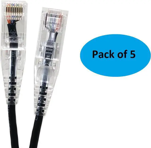 Main image of Micro Connectors (E08-014B-SLIM-5) Ultra Slim 14 Feet (28AWG) CAT 6 UTP RJ45 Patch Cables, Pack of 5, Color-Black